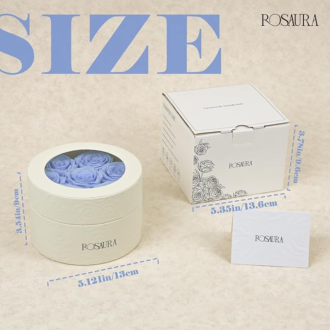 Rosaura Round Preserved Roses Gift Box - Real Forever Flowers for Birthday, Valentine's & Mother's Day (Sky Blue, 7 Roses)