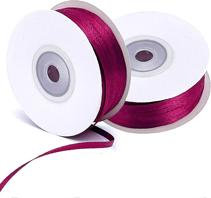 Wine Red Satin Ribbon - 200 Yards x 1/8-Inch,Wine Red Ribbons for Gift Wrapping/DIY Bows Decoration/Sewing(100 Yards x 2)