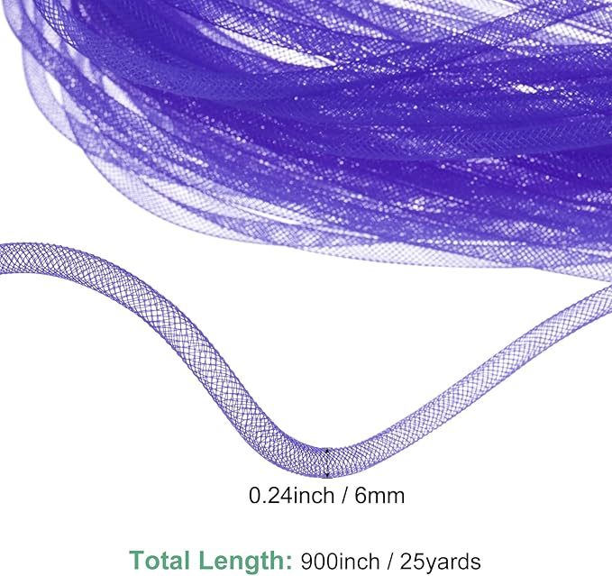 Mesh Tube Ribbon 25 Yards, 6mm Elastic Fabric Ribbons Mesh Tubing for Crafts/Gift Wrapping/Flower Bouquets/Wedding/Birthday/Holiday/Wreaths Christmas/Decoration[Dark Purple]