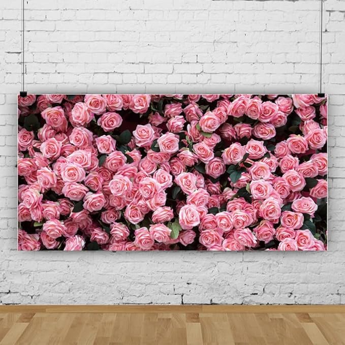 6x4ft Flower Backdrop Pink Rose Floral Wall Photography Background Birthday Baby Shower Wedding Party Banner Decorations Supplies Photo Booth Props