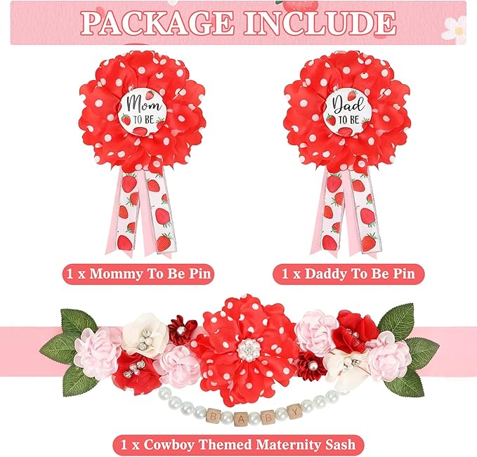 INSYOHO Strawberry Baby Shower Decorations - Adjustable Berry Sweet Theme Maternity Belt with Strawberry Shortcake Baby Shower Decorations, Gender Reveal Party Supplies for Mom to Be
