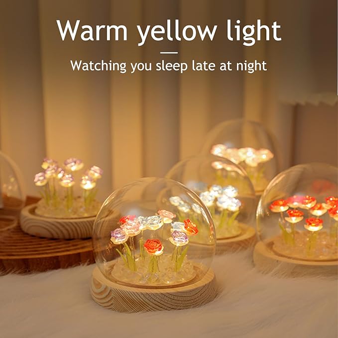 Light Up Rose in Glass Dome With Gift Box - Valentine's Day, Birthday, Mother's Day Gift for Her, Women, Girlfriend, Wife - Rose Flower Lamp Night Light for Bedroom Decor, Battery-Powered