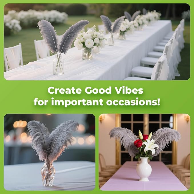 Piokio 20 pcs Natural Grey Ostrich Feathers 12-14 inch(30-35 cm) Bulk for Wedding Party Centerpieces and DIY Clothes Decoration, Gatsby Decorations