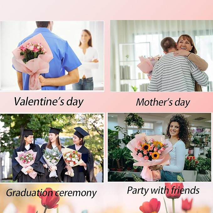 DNSGOOR 548Pcs Flower Wrapping Paper Kit with 200Sheets Waterproof Bouquet Wrapping Paper Decor Crowns 3D Butterfly Bouquet Pins Ribbons for Valentines Graduation Birthday Home Party