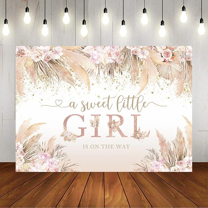 Mocsicka Boho Hello Baby Backdrop Boho Chic Pink Flowers Baby Shower Background A Sweet Little Girl is on The Way Party Cake Table Decorations Photo Booth (10x6.5ft)