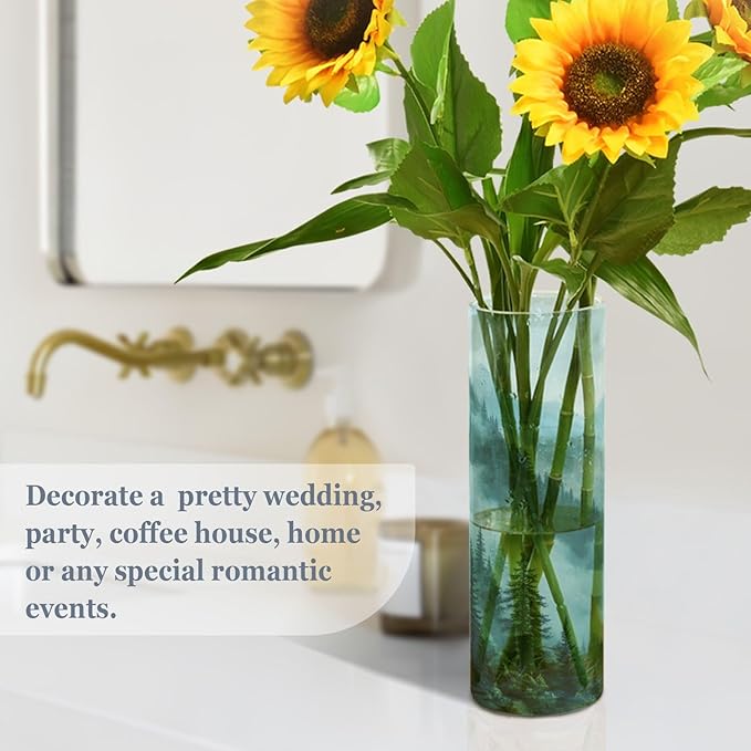 Flower Vase Clear Plastic Cylinder Vases Decor for Centerpieces Home Storage Office Weddings Foggy Green Mountains and Pine Trees 11.8 x 3.9 in