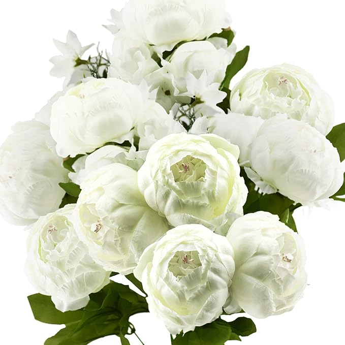 FiveSeasonStuff Vintage Artificial Peonies Silk Peony Flowers and Hydrangeas for Wedding Bridal Home Décor – Beautiful Floral Centerpiece Arrangement Decoration with 2 Bouquets (Ivory White)
