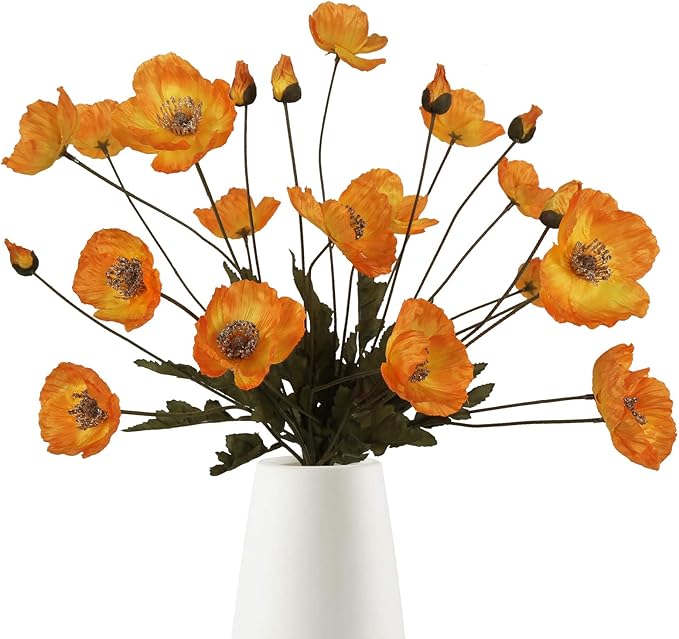 IPOPU Silk Poppies - 6pcs Realistic Orange Flowers for Wedding & Party Decorations