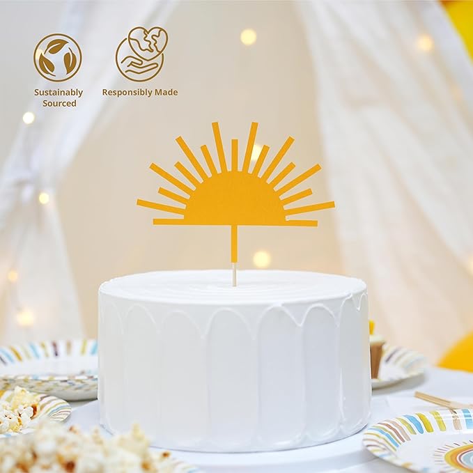 Sun Birthday Decorations – Sunshine Birthday Decorations Include Sun Rainbow Balloon Arch Kit, Pump, Cake Topper, Paper Plates, Napkins, Bamboo Forks, and Banner – Boho Party Decor, Serves 20 People
