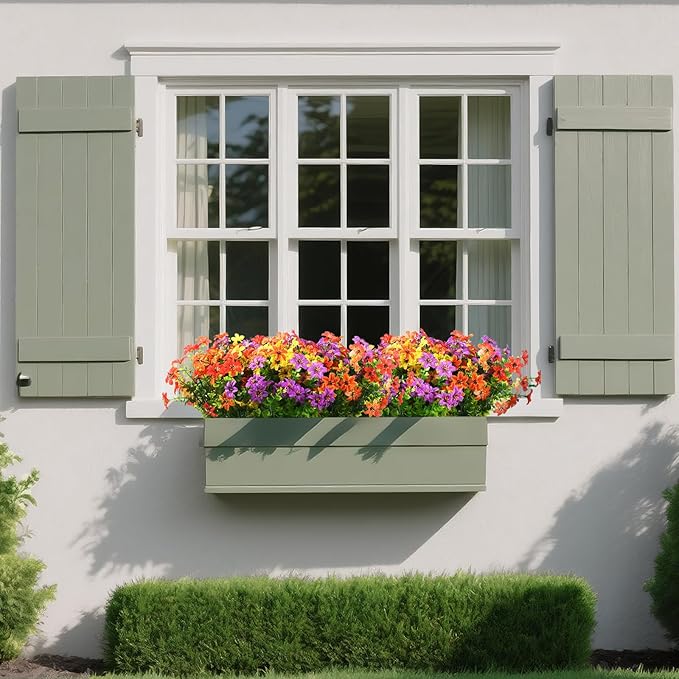 Homsunny Artificial Flowers for Outdoors UV Resistant Spring Home Decoration, 12 Pcs Realistic Fake Plants Faux Silk Flower Daisy with Eucalyptus Stem for Patio Planter Porch Yard Window (4 Colors)