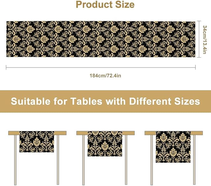 Gold Damask Table Runner,Gothic Antique Victorian Floral Boho Table Runner for Home Kitchen Table Dining Garden Farmhouse Wedding Party Decor 13x120 Inch