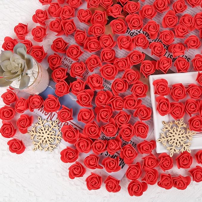 500pcs Mini Foam Rose Heads, Red Foam Flower Bulk Fake Rose Flower Head for DIY Crafts Wedding Bouquets Baby Shower Centerpieces Floral Arrangements Party Tables Home Decorations(Red)
