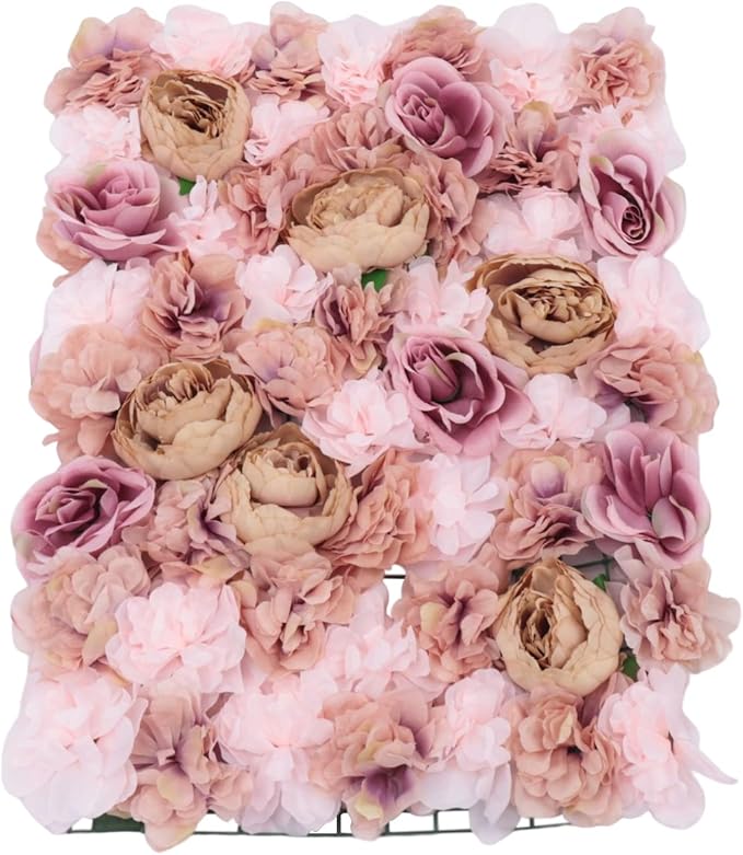 Artificial Flower Wall Panels, Silk Wedding Flower Wall Backdrop Panel, 3D Floral Panel Artificial Floral Wall Mat Flower Screen for Photo Party Wedding Wall Background Decor (6PCS Autumn Pink)