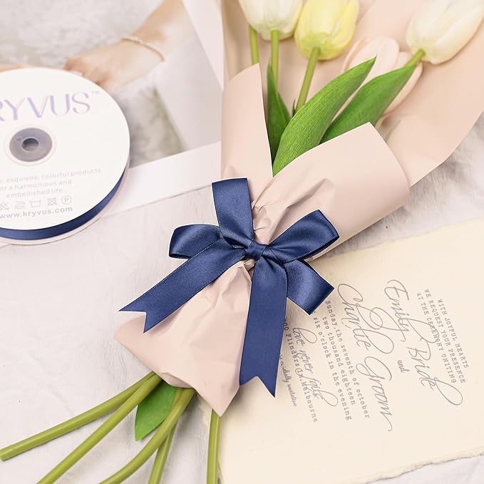 Navy Blue Satin Ribbon, Double Faced 7/8 Inch X 50 Yards, Premium Satin Ribbon for Gift Wrapping, Crafts, Hair Bow Making, Sewing, Flower Bouquet, Wedding Party Decor