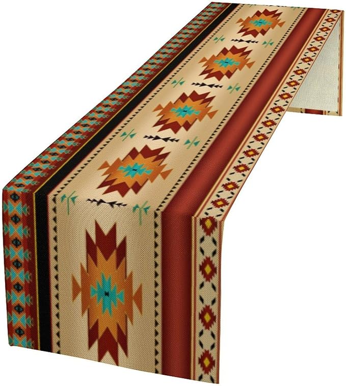 Aztec Southwest Table Runner, Ethnic Style Geometric Triditional Kitchen Table Runners Table Setting Decor for Garden Farmhouse Wedding Party Holiday Dinner Home, 13x120 Inch