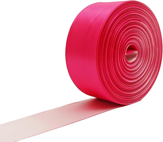 Double Faced Satin Ribbon, 1-1/2 Inch 30 Yards, Hot Pink & Sand Beige Two-Tone Ribbon for Gift Wrapping, Flower Bouquet, Bow, Hair, Wedding, DIY Crafts, Holiday Party Decorations