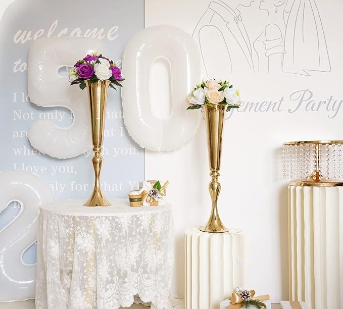 Set of 2 Metal Trumpet Vases for Table Centerpieces, Anniversary Celebration Wedding Party Dinner Table Centerpieces, Wedding Decorations, 21.9"/55.5cm Gold Vases