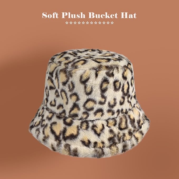 Winter Soft Faux Fur Plush Bucket Hat, Lovely Fisherman Cap, Fashion Outdoor Thick Warm Sun Cap for Women