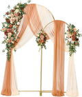 Ling's moment Wedding Arch Backdrop Stand with Flowers - 7.2FT, 6FT Set of 2 Metal Arch Frame with Drape for Ceremony Decor - Artificial Floral Birthday Party, Bridal Shower, Terracotta Orange