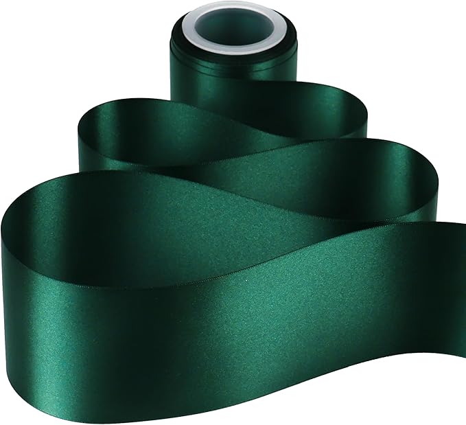 MEEDEE Dark Green Satin 3 Inch Ribbon Lux Double Faced Hunter Green Satin Ribbon by 10 Yards Green Christmas Ribbons Dark Green Ribbons for Christmas Tree, Weddings, Flower Bouquet