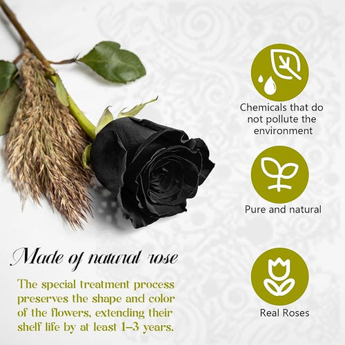 16-Piece Forever Flowers Heart-Shaped Box – Real Immortal Preserved Roses Lasting a Year, Perfect for Birthday, Girlfriend, Mother, or Wife, Valentine Day Gift for Her - Black