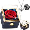 Forever Rose Gifts for Her,Preserved Real Red Flowers Rotating Box with I Love You Necklace 100 Languages,Mothers Day Eternal Rose Rotating Jewelry Box Gifts for Women Mom Wife Girlfriend