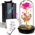 Birthday Rose Flower Gifts for Women, Glass Flower Gift for Mom from Daughter Son, Pink Light Up Rose in Glass Dome with Music Box for Her Wife Grandma