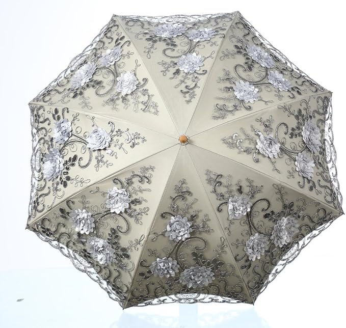 LCY Embroidered Lace Double-deck Anti-UV Parasol Sun/Rain/Snow Folding Umbrella