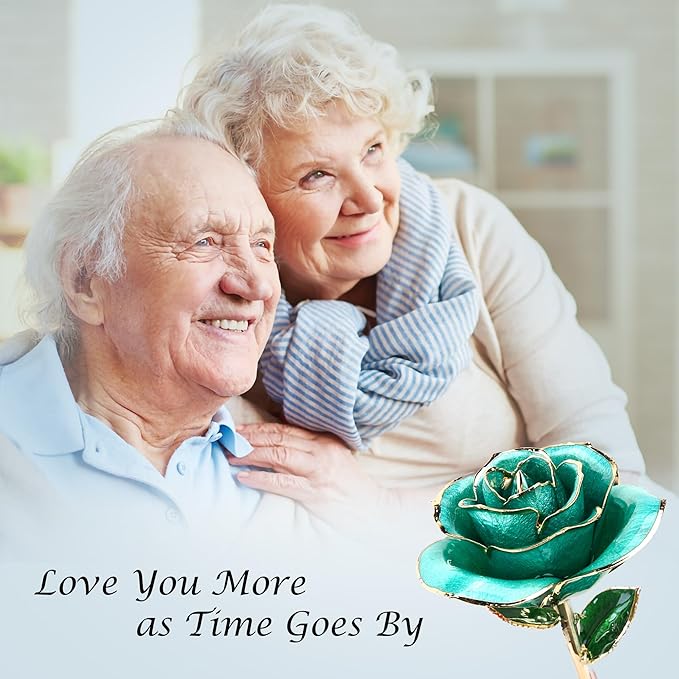Sinvitron Gold Dipped Rose 24K Real Rose, Long Stem 24k Gold Plated Rose with Stand, Birthday Gift for Women,Gifts for Mom, Dipped Gold Rose for Anniversary, Mothers and Valentines Day (Light Blue)
