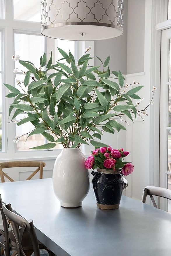 Faux Eucalyptus Stems - 34' Long Fake Salix Leaves 6 Pcs Artificial Greenery Stems for DIY Bouquet Arrangements, Centerpieces, Shower Decorations