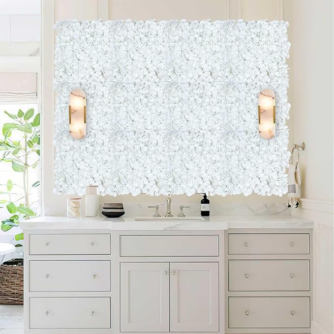 Flower Wall Panels White Backdrop: Artificial Flower Wall Backdrop 3.75ft by 5ft Hydrangea Floral Wall for Wedding Party Christmas Decoration (12 Pcs 15 x 15 Inch)