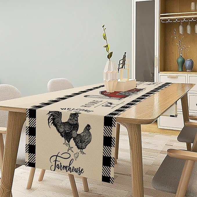 Rustic Farmhouse Table Runner Vintage Western Farm Red Barn Windmill Cabin Country Lodge Dinner Runner for Home Kitchen Dinner Table Party Decoration 13x70in