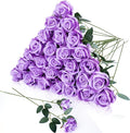 30pcs Fake Roses Artificial Silk Flowers Long Stems Bouquet for Wedding Bridal Shower Party Home Decoration (Purple)