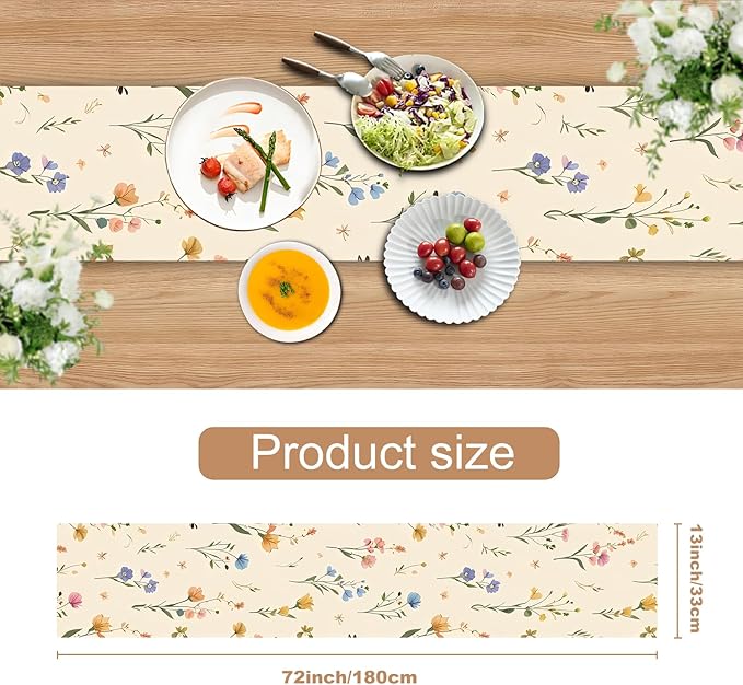 Floral Table Runner in Soft Pastel Colors – 13x72 Inch Elegant Linen-Look Fabric for Dining Table, Wedding, Spring Decor, Baby Showers, Parties & Everyday Home Decoration
