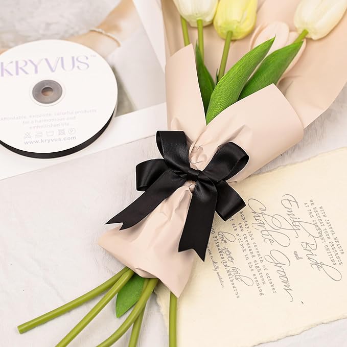 Black Satin Ribbon, Double Faced 7/8 Inch X 25 Yards Black Ribbon, Premium Satin Ribbon for Gift Wrapping, Crafts, Hair Bow Making, Sewing, Flower Bouquet, Wedding Party Decor