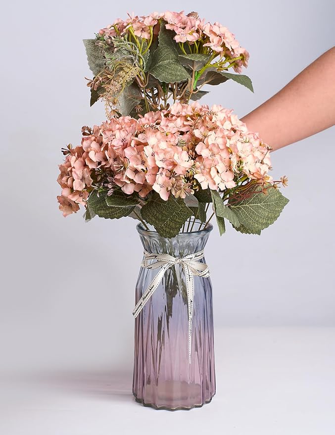 Hydrangea Artificial Flower 3pcs Realistic Faux Silk Hydrangeas Fake Flowers Bouquets Arrangements Decor for Wedding Spring Mother's Day, Home Table Decorations, Pink Champagne Flower
