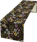 Vintage Flower Table Runner, Rustic Farmhouse Colourful Botanical Flowers Fern Print Kitchen Dining Table Decor Seasonal Home Decoration Indoor Outdoor Party, 13x90inch