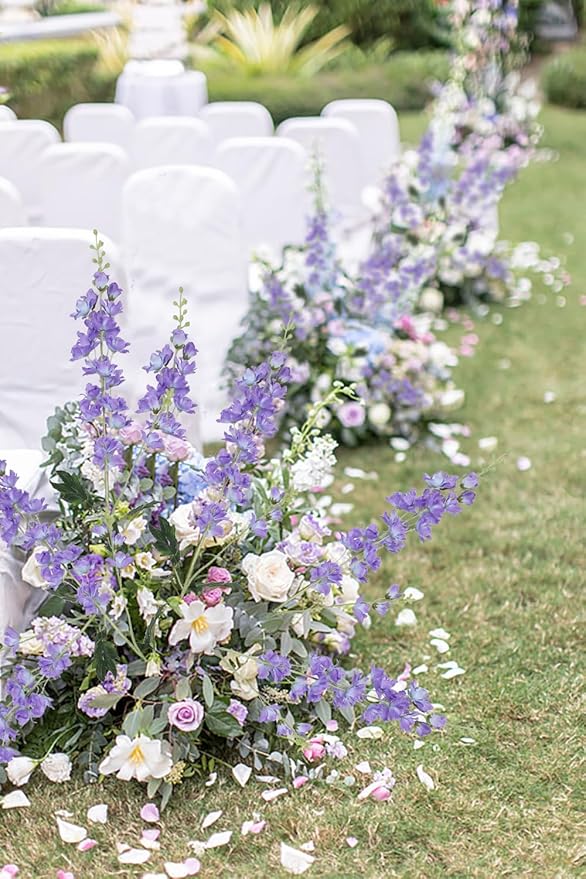 8PCS Purple Delphinium Artificial Flowers 33.5'' Faux Hyacinth Flowers Long Stem Silk Flowers for Tall Vase Home Wedding Table Decor(Light Purple)