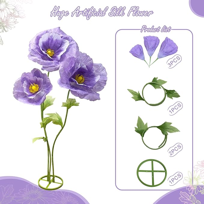 Giant Artificial Flowers for Decoration, Large Wedding Birthday Party Exhibition Banquet Backdrop Photography Props Shop Window Display Stage Nursery Events Bridal Showers Home Garden Decor, Purple