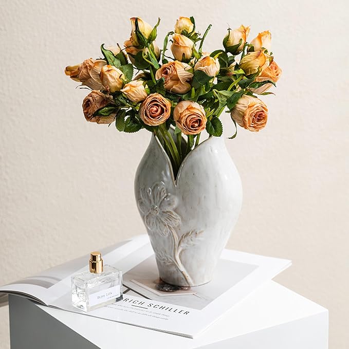 Wabi-Sabi Ceramic Vase, Nordic Minimalist Handmade Pottery for Fresh & Dried Flowers, Retro Glazed Decorative Centerpiece, Gift Box Packaging, 26cm Height