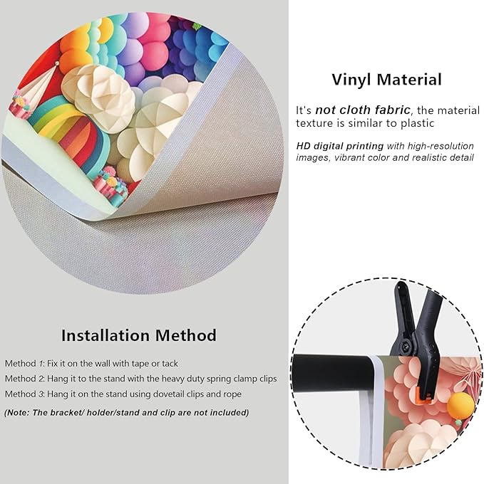 YongFoto Paper Flowers Backdrop 10x6.5ft Colorful Cut Paper Floral Blossom Rainbow Arch Hot Air Balloon Honeycomb Ball Photography Background Lovely Party Banner Home Decor Photo Studio Booth Props