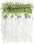 12pcs Wisteria Hanging Flowers 3.6ft Wisteria Artificial Flowers Vines White Silk Long Flowers Garland Fake Flower Ratta String for Wedding Arch Home Party Wall Backdrop Decorations (White)