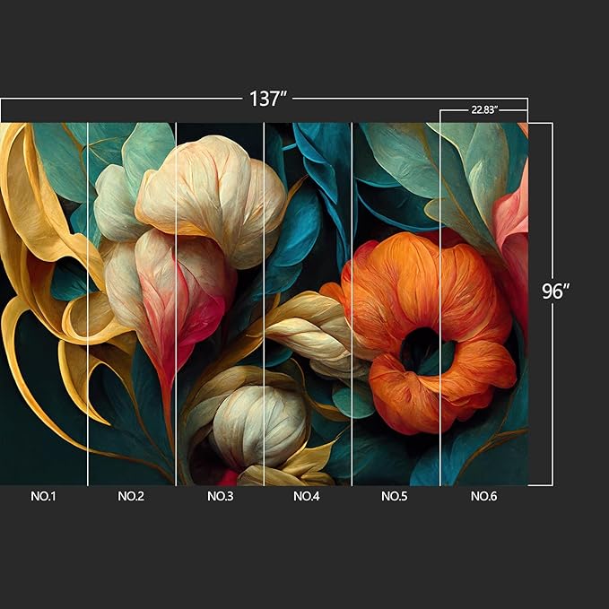 Floral Wall murals Peel and Stick Flowers Wallpaper for Bedroom Living Room - 96"x137"