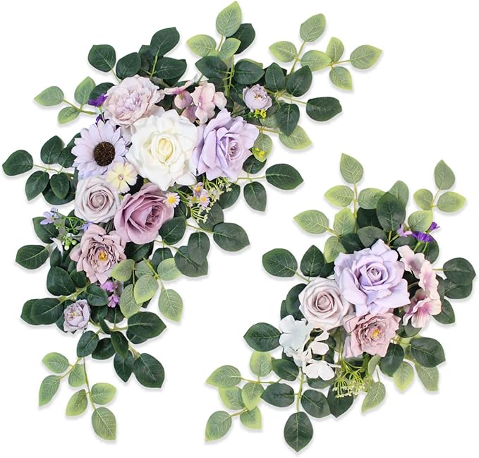 Pack of 2 Wedding Arch Decorations Artificial Hanging Flowers Floral Swag for Wedding Welcome Sign Backdrop Balloon Arch Home Party Bridal Ceremony Reusable(Purple)