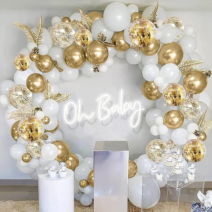 Togvu Metallic Gold Balloons Different Size, 123 Packs Gold Balloons Arch Kit, Pack of 18 12 10 5 Inch Chrome Gold Balloons Garland for Birthday Party Graduation Wedding Holiday Balloon Decoration