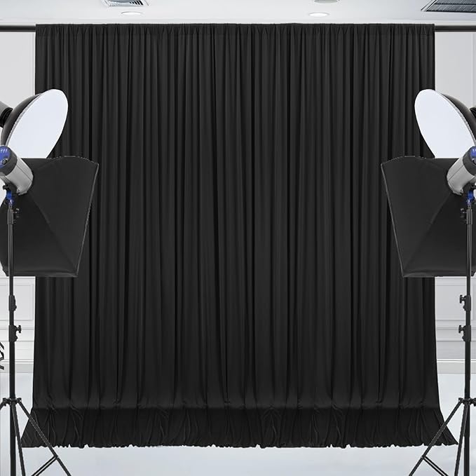 10x7ft Wrinkle Free Black Backdrop Curtain for Parties Soft Fabric Drapes Wedding Black Curtain Backdrop for Birthday Party Decorations Background for Photography 5x7ft, 2 Panels