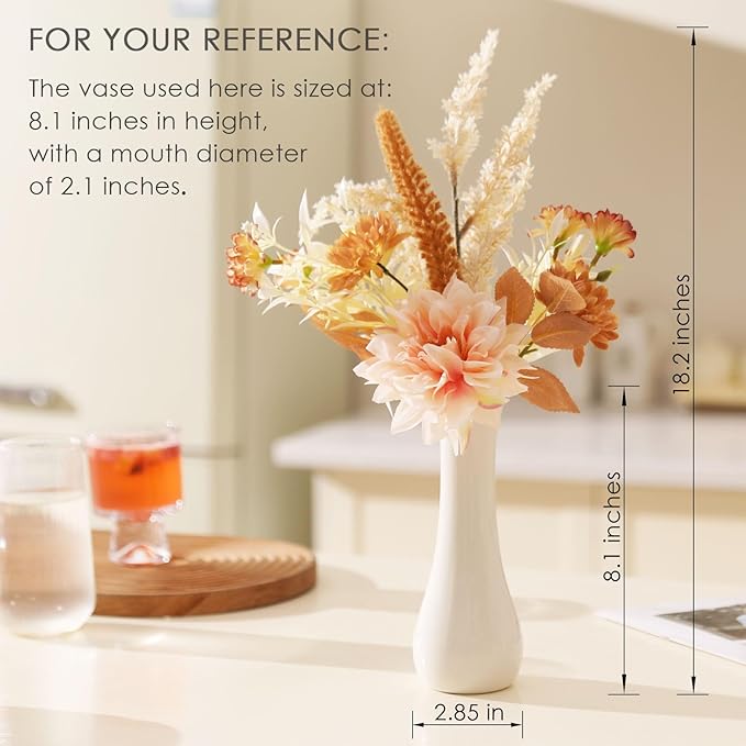 Fake Flower Bouquet, Faux Flower Arrangement for Decorating Kitchens, Bedrooms, Bathrooms, Realistic Artificial Flowers Made of Silk & Plastic, Floral Decoration with Dahlia & Small Blossoms
