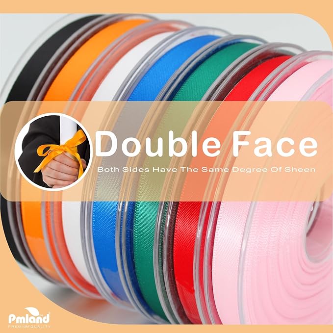 PMLAND Orange Fabric Satin Ribbon 3/8'' Inch x 27 Yards Double Faced Use for Crafts Gift Wrapping Floral Bouquets Ornaments Hair Bows Party Decoration