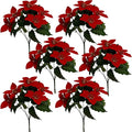 6 Pack Red Christmas Artificial Poinsettia Flowers Faux Poinsettia Bush Bouquets Silk Poinsettia Christmas Tree Ornaments Poinsettia Flower Arrangement for Home Decor
