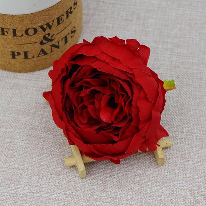 FagusHome 25 Pcs Silk Peony Artificial Flower Heads 4 inch Fake Peony Flowers Heads with Stems Artificial Peony Flower Heads in Bulk Wholesale for Wedding Home Decor (Red)